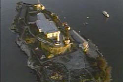 An aerial photo of Alcatraz Island.