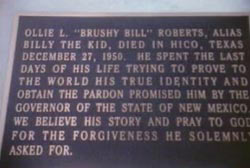 A plaque dedicated to Brushy Bill.