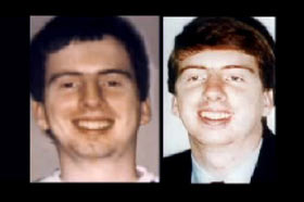 Two photos of Gordon Page, Jr. He is a young adult with short brown hair.