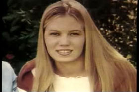 A young caucasian woman with long blonde hair, Kristin Smart.