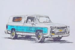 A hand drawing of the vehicle of a potential suspect.