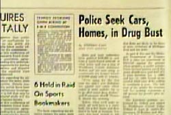 News Article that reads 'Police Seek Cars, Homes, in Drug Bust'