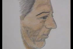 Second side profile police sketch of a caucasian man with beard stubble and salt and pepper hair