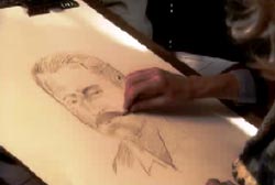 A police sketch artist drawing a composite sketch of the supsect