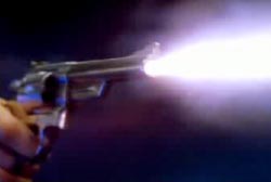 A .44 Magnum revolver muzzle flash going off at the point of being fired