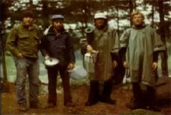 Jack Weiner, Jim Weiner, Chuck Rak, and Charlie Foltz standing in a row in the Allagash wilderness