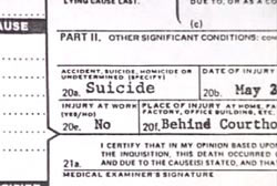 Autopsy report that reads 'Suicide'