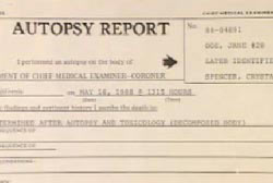 Crystal's autopsy report showing minor discrepancies