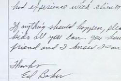 A letter wiritten by Ed Baker that can be read as a suicide note