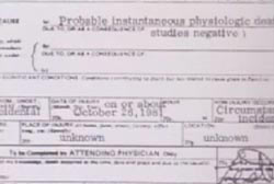 Death certificate that shows the cause of death as unknown