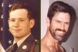 Left: Billy Ray Hargrove in military uniform, Right: Michael Carmichael shirtless with a full beard