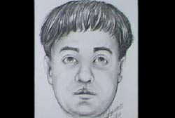 Police sketch of the hitchhiker, a caucasian man with a bowl haircut