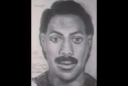 Police sketch of African American male with dark hair and mustache