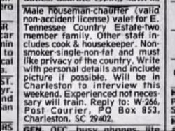 A classified ad Tondevold made for a chauffeur in the local newspaper