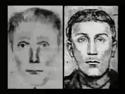 Two police sketches of a caucasian man with a long face and light hair