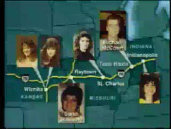 Map of the I-70 highway with photos of the 6 victims of murder 