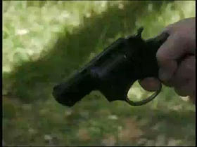 hand holding a small black revolver