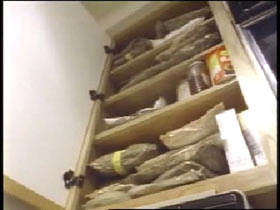 hidden packages of drugs inside of a kitchen cabinet