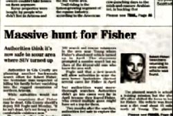 News paper article titled "Massive hunt for Fisher"