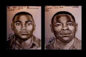 Left: Suspect 1, African American Male with Mustache, Right: Suspect 2, African American Male