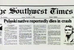 News Article from the Southwest Times titled, Pulaski native reportedly dies in crash with a photo of Wallace Thrasher