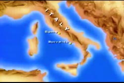Map of italy with points of interest on Rome and Sorrento